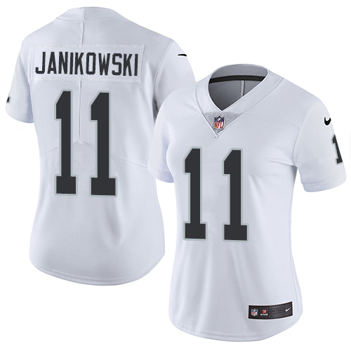 Nike Raiders #11 Sebastian Janikowski White Women's Stitched NFL Vapor Untouchable Limited Jersey - Click Image to Close